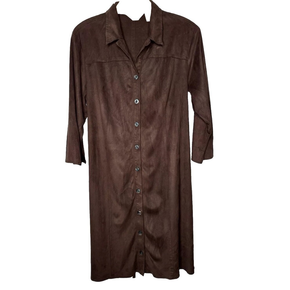 Vintage J Jill Shirt Dress LG Dark Brown Faux Suede Classic Y2K Western Cowgirl